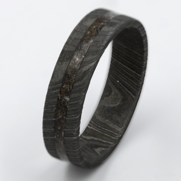 Damaszener Stahl Ring Dinosaurier Fossil Ehering Mann Ehering Mann Frau Schmuck für Jahrestag Größe 3 bis 16 flach Dino Ehering