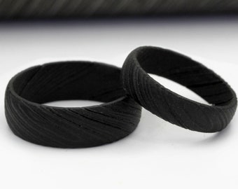 Black Damascus Steel Ring Set: Satin Finish Wedding Bands