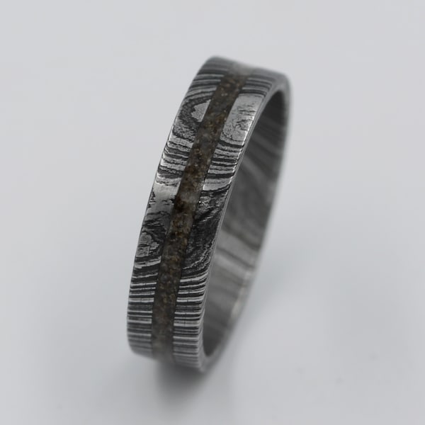 petrified dinosaur bone ring fossil bone ring damascus steel band fossil wedding ring mens wedding band