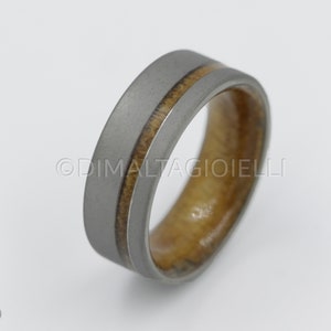 Flat square wedding band man ring titanium and wood band Hawaiian Koa ring sandblasted metal ring comfort fit 8 mm