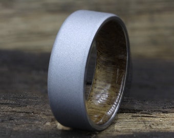 Sandblasted Titanium Ring, Teak wood ring  Wedding band, bevel edge men ring flat band sandblast texture alternative design man woman size