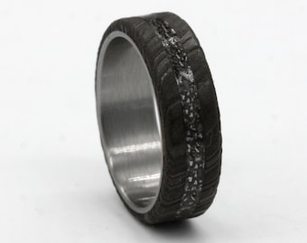 Gibeon Meteorite Ring: Damascus Steel & Titanium Wedding Band
