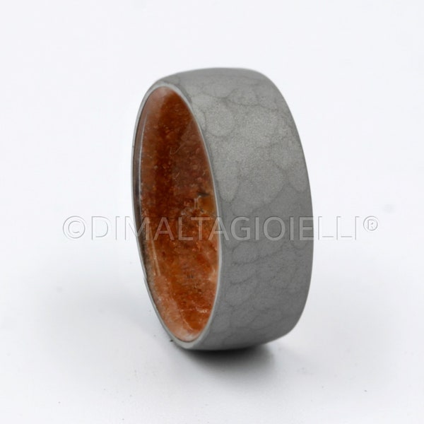 coral ring sandblasted metal ring titanium coral band Men's wedding band raw stone natural gem red stone ring his her size 3 to 16