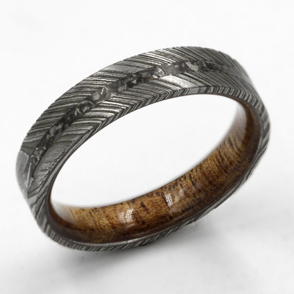 meteorite wood ring damascus meteorite ring gibeon sky ring man wood ring with damascus and meteorite mens wedding band unisex