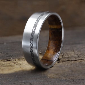 Meteorite wood ring lined with Gibeon meteorite ring for men and woman meteorite wedding ring cocobolo wood red wood