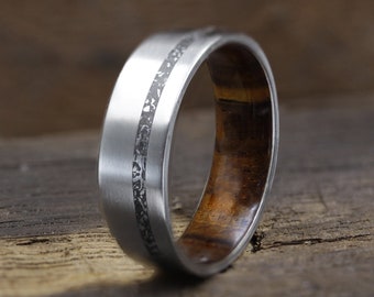 Anillo de madera de meteorito forrado con anillo de meteorito Gibeon para hombres y mujeres anillo de boda de meteorito madera de cocobolo madera roja