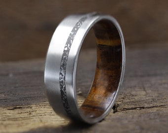 Meteorite wood ring lined with Gibeon meteorite ring for men and woman meteorite wedding ring cocobolo wood red wood