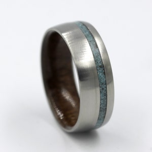 wood wedding band black walnut ring mens wedding band turquoise man ring turquoise wedding ring comfort fit size 3 to 16