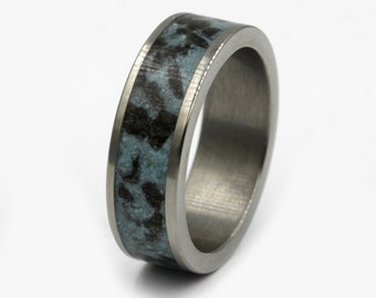 man wedding band , raw stone ring blue turquoise black obsidian man ring engagement unique promise flat ring men women size titanium light