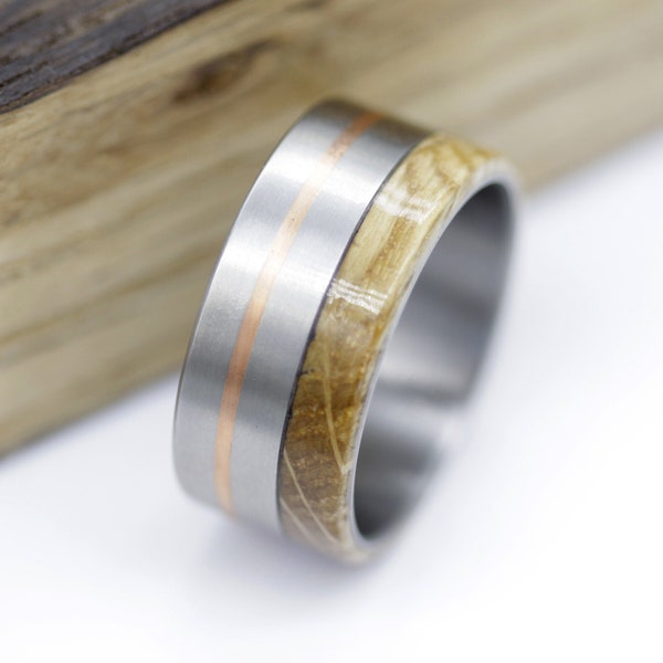 Tennessee  ring whisky barrel wood titanium copper wedding band for man and woman whiskey staves wood flat band profile size 3 to 16