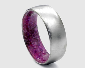 amethyst ring mens wedding band stone ring dome band men raw stone man ring titanium wedding ring brushed metal