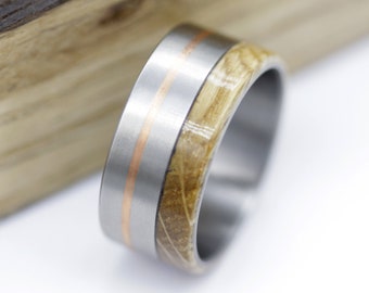 Tennessee  ring whisky barrel wood titanium copper wedding band for man and woman whiskey staves wood flat band profile size 3 to 16