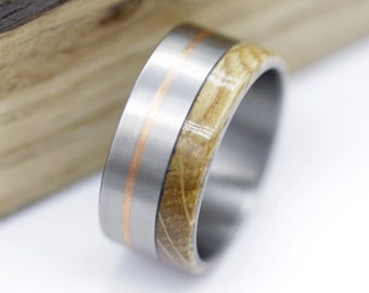 Whiskey Barrel Wood Ring: Titanium Copper Wedding Band