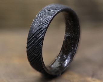 Damascus Steel ring dinosaur fossil wedding band PETRIFIED Dinosaur ring raw stone black metal band for men woman size 3 to 16 flat wedding