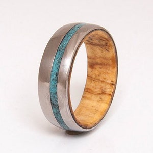 turquoise mens ring with olive wood ring wedding ring wooden ring lined with turquoise man woman jewelry image 1