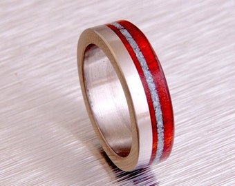 turquoise mens ring titanium ring with red heart wood wedding ring turquoise wedding ring
