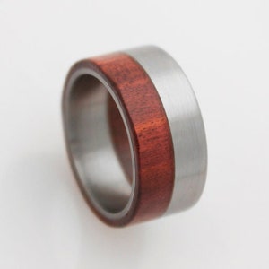 redheart wood ring titanium wood ring men mens wedding band flat ring men anniversary wood ring image 1