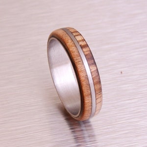 Mens Wood Ring WIth Titanium Ring Mens Wedding Band  Ring cherry ring zebra wood