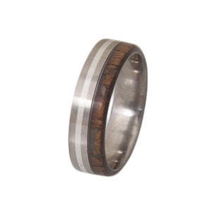 Titanium Koa Wood Ring: Silver Lined Wedding Band