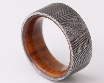 Damascus Steel wood ring  Steel wedding band steel wood ring desert iron wood ring man woman wooden ring