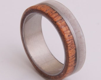 man wedding ring antler ring titanium ring with wood Mahogany deer antler band