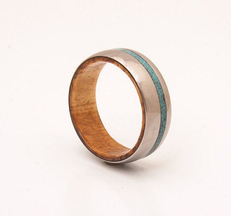 turquoise mens ring with olive wood ring wedding ring wooden ring lined with turquoise man woman jewelry image 4