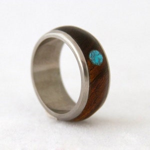 Titanium Ring Turquoise Ring Mens Wedding Band with wood ring and titanium ring turquosie mens ring image 3