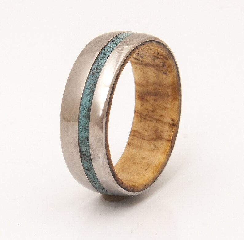 turquoise mens ring with olive wood ring wedding ring wooden ring lined with turquoise man woman jewelry image 6