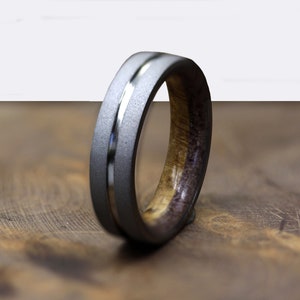 Red Garnet wedding ring fr man woman size whisky Barrel wood band bourbon wood ring titanium mens ring sandblasted raw stone image 6