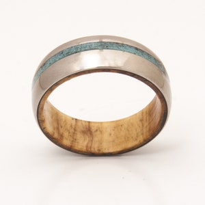 turquoise mens ring with olive wood ring wedding ring wooden ring lined with turquoise man woman jewelry image 7