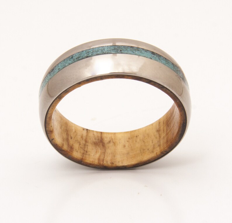 turquoise mens ring with olive wood ring wedding ring wooden ring lined with turquoise man woman jewelry image 7