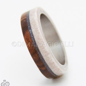 turquoise mens ring mens wedding band wood and antler with titanium and turquoise image 7