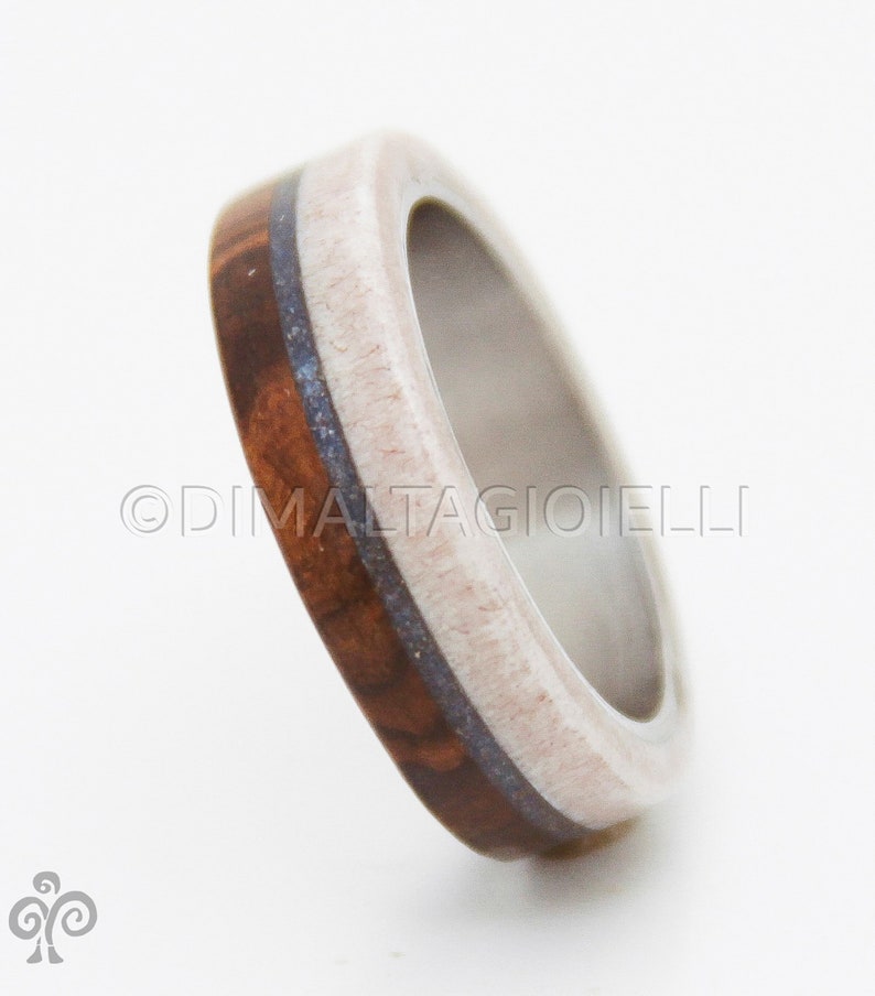 turquoise mens ring mens wedding band wood and antler with titanium and turquoise image 7
