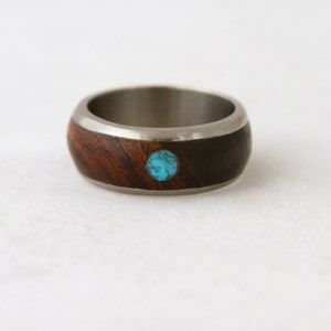 Titanium Ring Turquoise Ring Mens Wedding Band with wood ring and titanium ring turquosie mens ring image 5