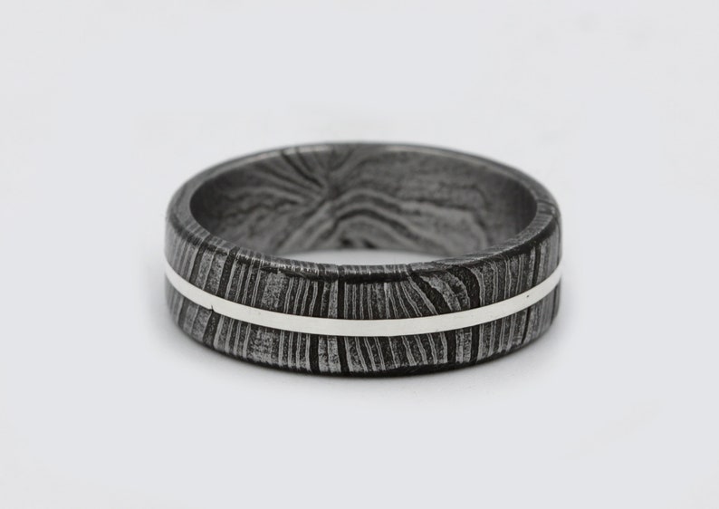 Damascus Steel man wedding band silver lined band man woman jewelry for anniversary size 3 to 16 flat wedding band