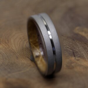 Red Garnet wedding ring fr man woman size whisky Barrel wood band bourbon wood ring titanium mens ring sandblasted raw stone image 9