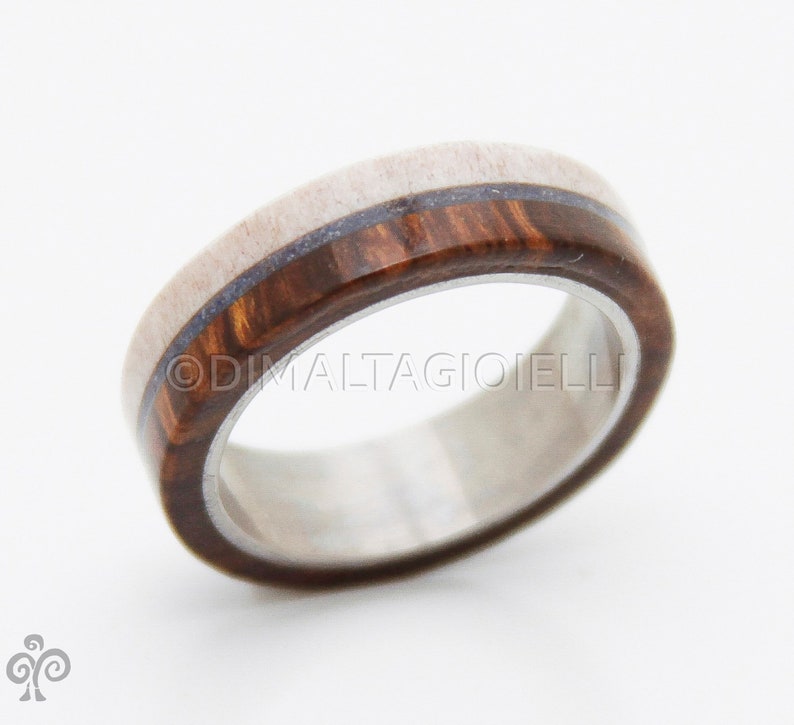 turquoise mens ring mens wedding band wood and antler with titanium and turquoise image 6