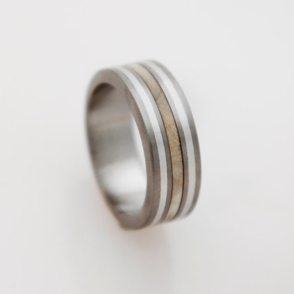 Mens wood Wedding Band with Titanium Ring silver inlay