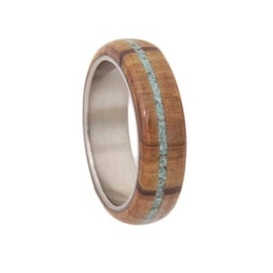 Handmade Unique Turquoise and Olive Wood Titanium His and Hers Engagement Ring
