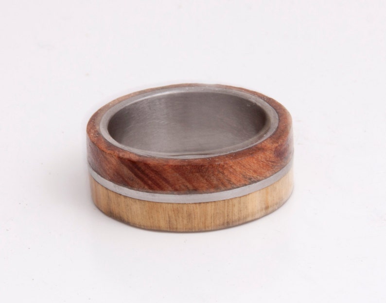 Titanium Ring Mens Wood Wedding Band with Titanium Ring man ring
