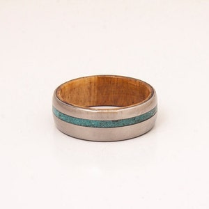 turquoise mens ring with olive wood ring wedding ring wooden ring lined with turquoise man woman jewelry image 2