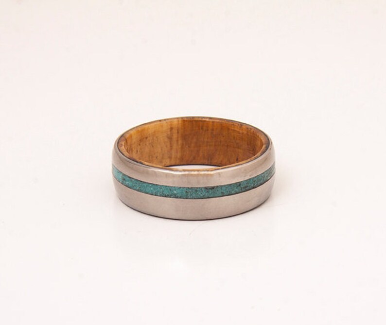 Turquoise Mens Ring With Olive Wood Ring Wedding Ring Wooden Etsy