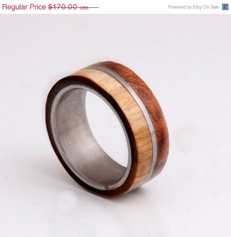 Titanium Ring Mens Wood Wedding Band with Titanium Ring man ring