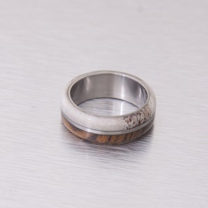 antler ring titanium ring with wood bocote deer antler band image 8