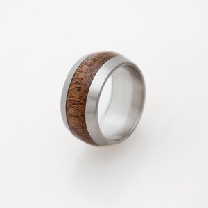 Titanium Ring with Wild Cherry Wood Inlay - Handmade Wedding Band