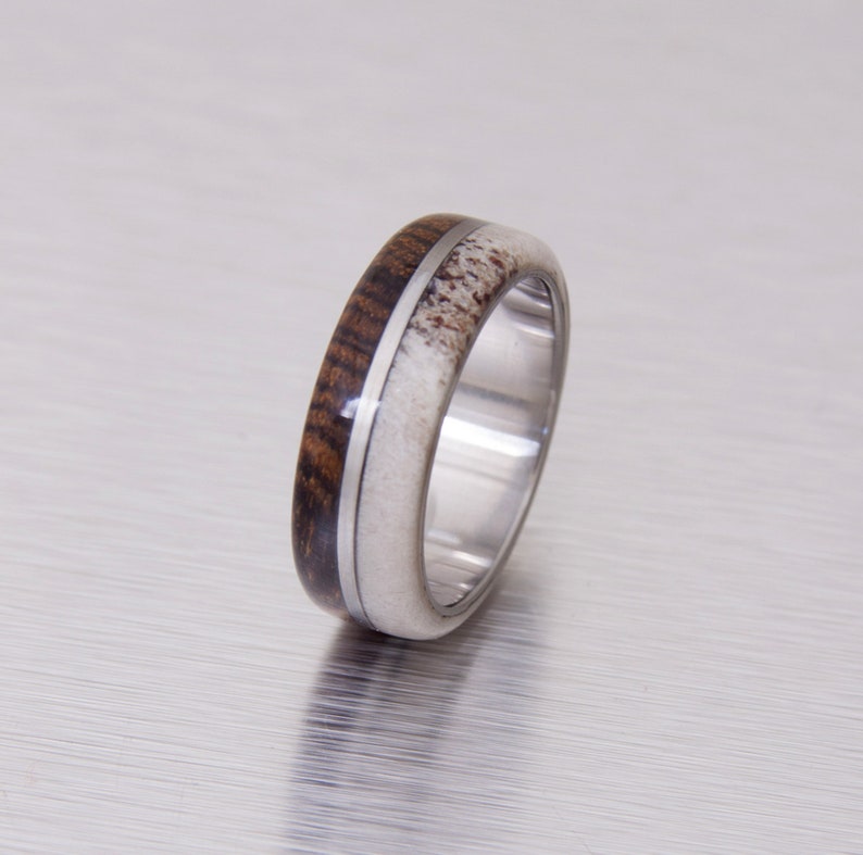 antler ring titanium ring with wood bocote deer antler band image 5