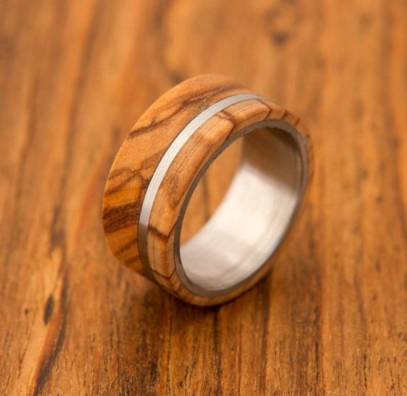 Titanium Ring man wedding band man ring olive wood ring titanium ring band mens ring image 2