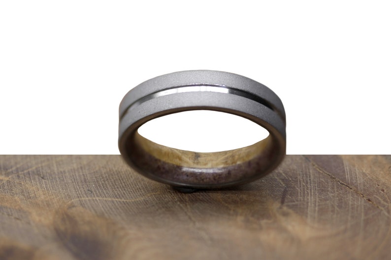 Red Garnet wedding ring fr man woman size whisky Barrel wood band bourbon wood ring titanium mens ring sandblasted raw stone image 5