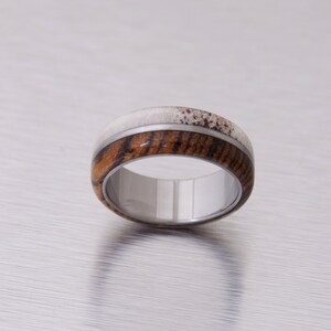 antler ring titanium ring with wood bocote deer antler band image 7