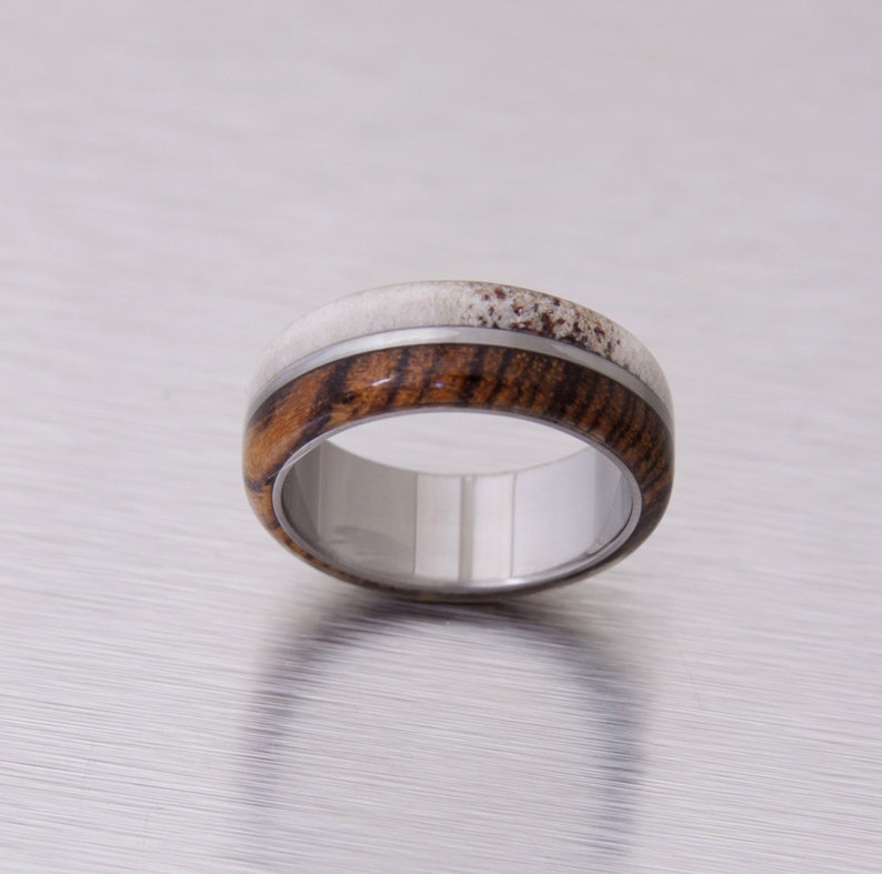 antler ring titanium ring with wood bocote deer antler band image 7